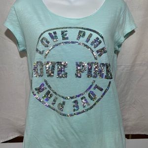 Pink bow, Victoria’s Secret short sleeve, sequins, tee
